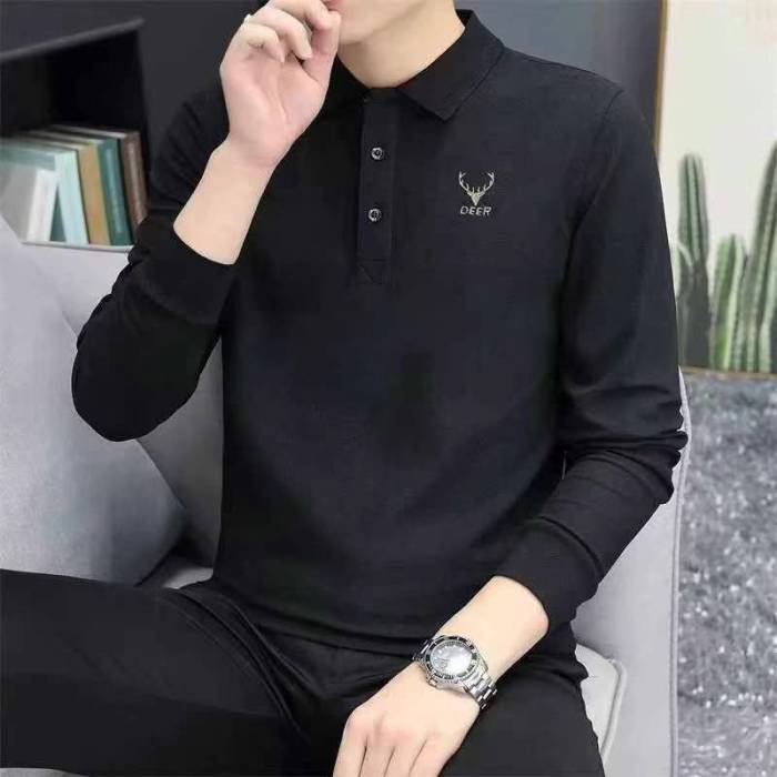 尾货处理：男士加绒时尚刺绣长袖polo衫Men's velvet fashion embroidered long-sleeved polo shirt